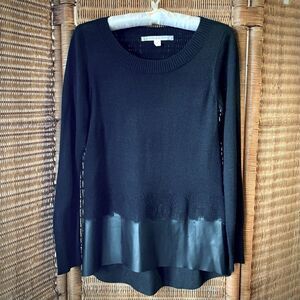 Chelsea & Violet Black Wool Tunic with Faux Leather Trim - Size S